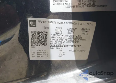 2023 Chevrolet Silverado 1500 4Wd Standard Bed Lt из США, поврежденный, VIN 3GCUDDED3PG194117